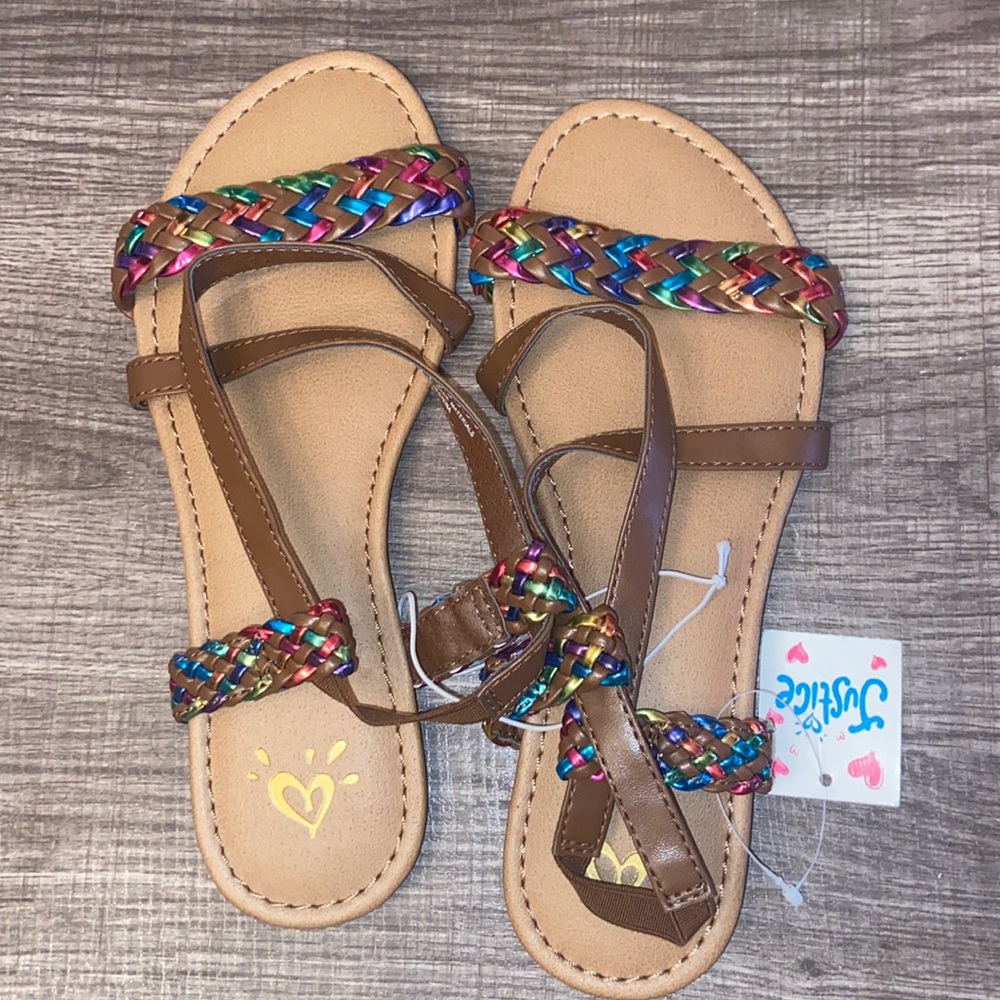 Justice colorful, braided sandals